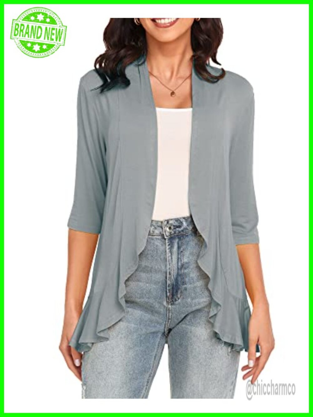 Women's 3/4 Sleeve Open Front Cardigan Lightweight Casual Sweater
